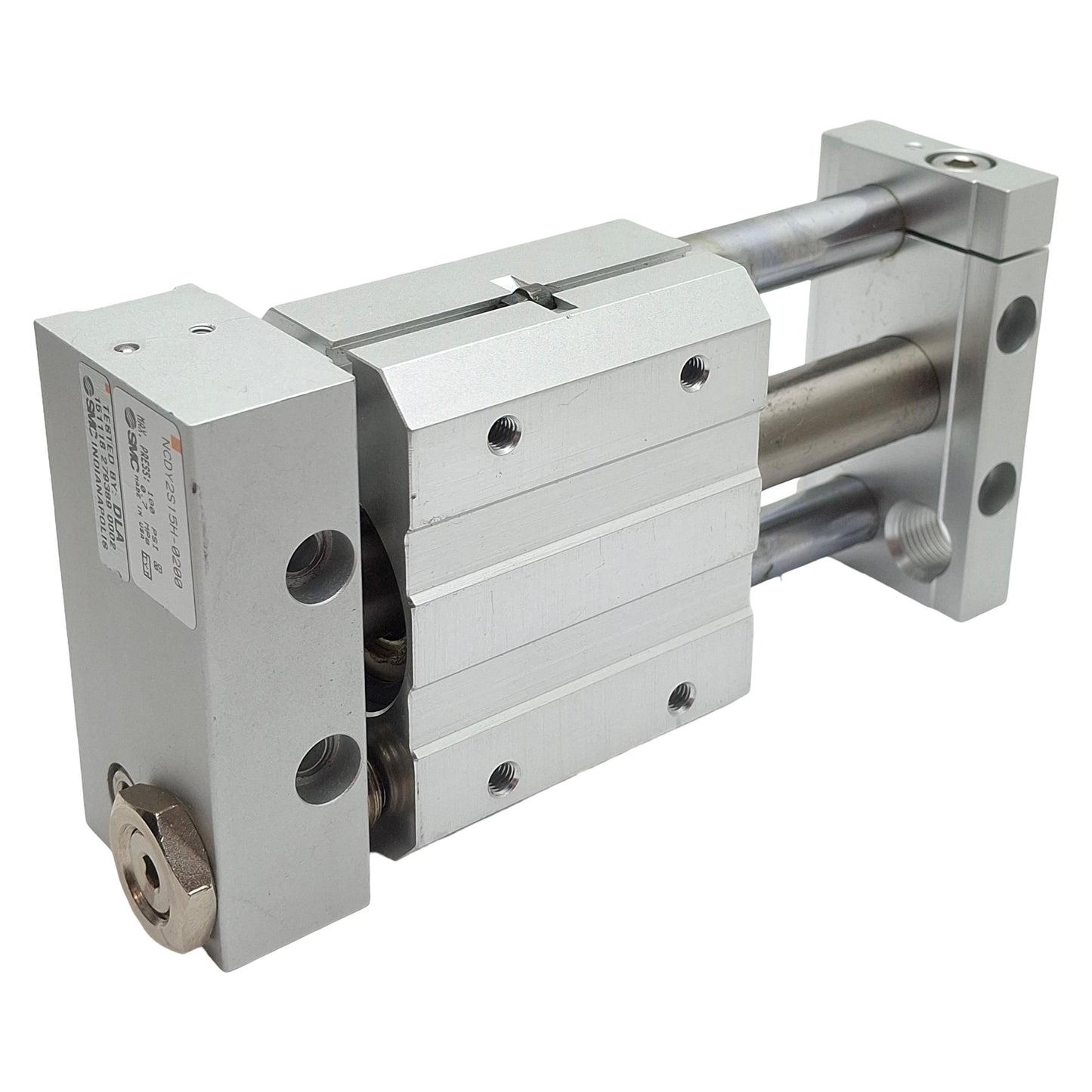 Used SMC NCDY2S15H-0200 Guided Cylinder, ø5/8in Bore, 2in Stroke, 100psi, #10-32UNF