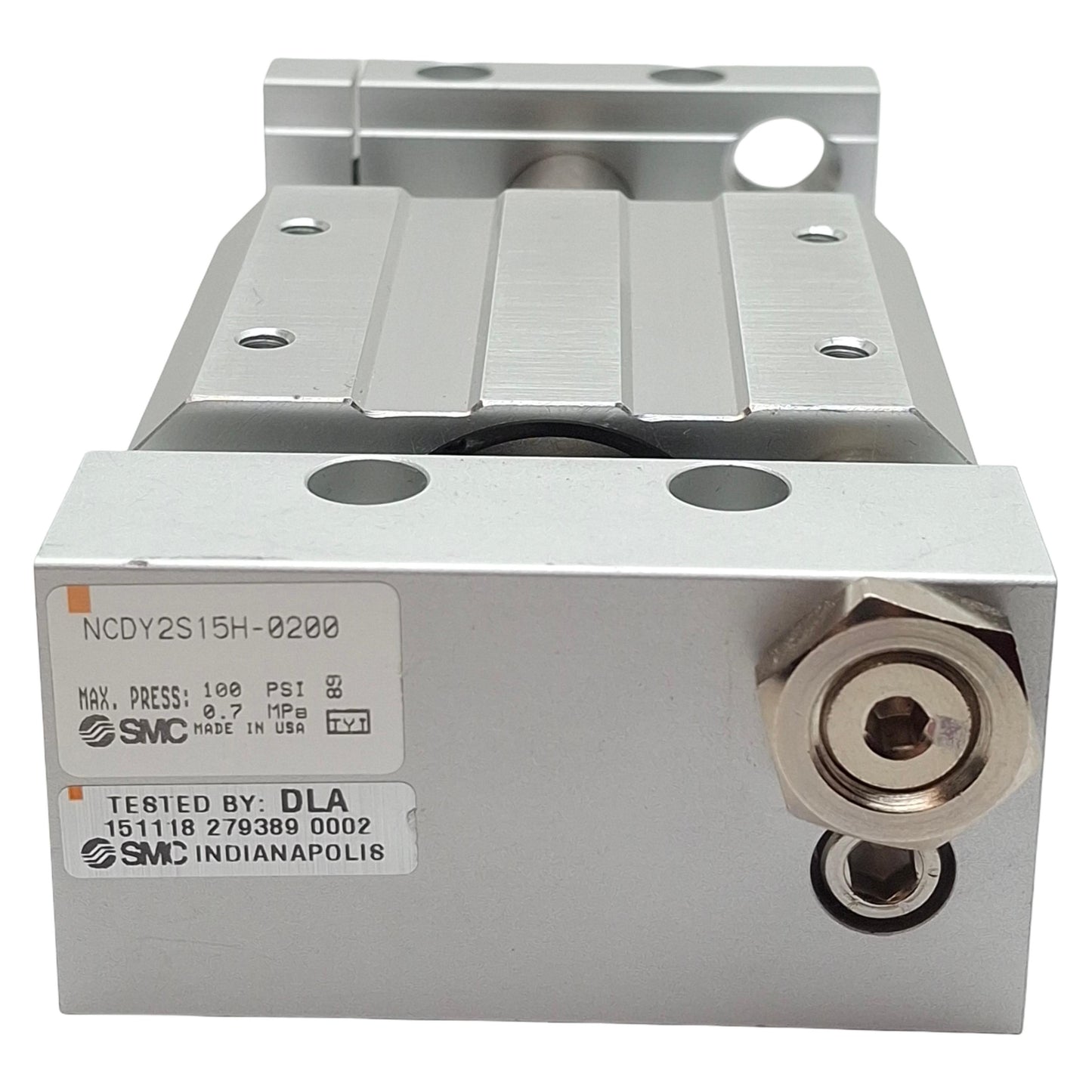 Used SMC NCDY2S15H-0200 Guided Cylinder, ø5/8in Bore, 2in Stroke, 100psi, #10-32UNF