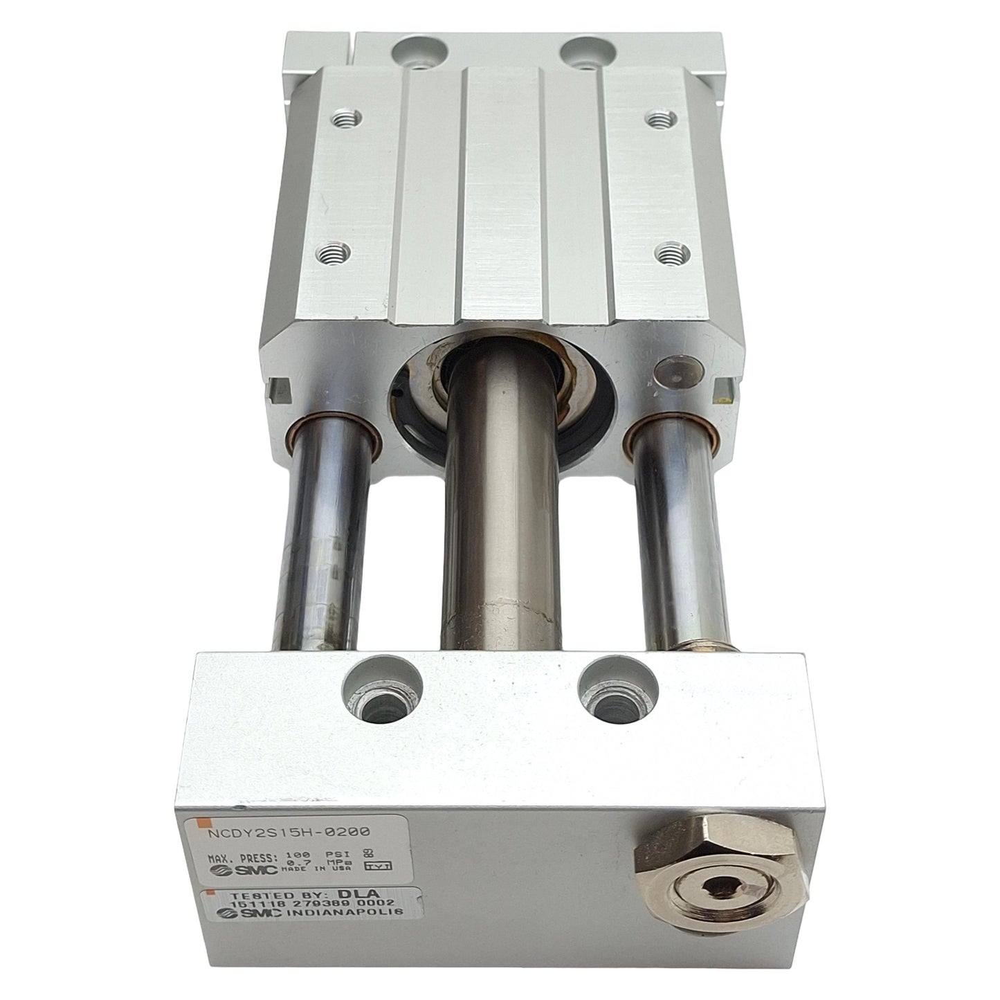 Used SMC NCDY2S15H-0200 Guided Cylinder, ø5/8in Bore, 2in Stroke, 100psi, #10-32UNF