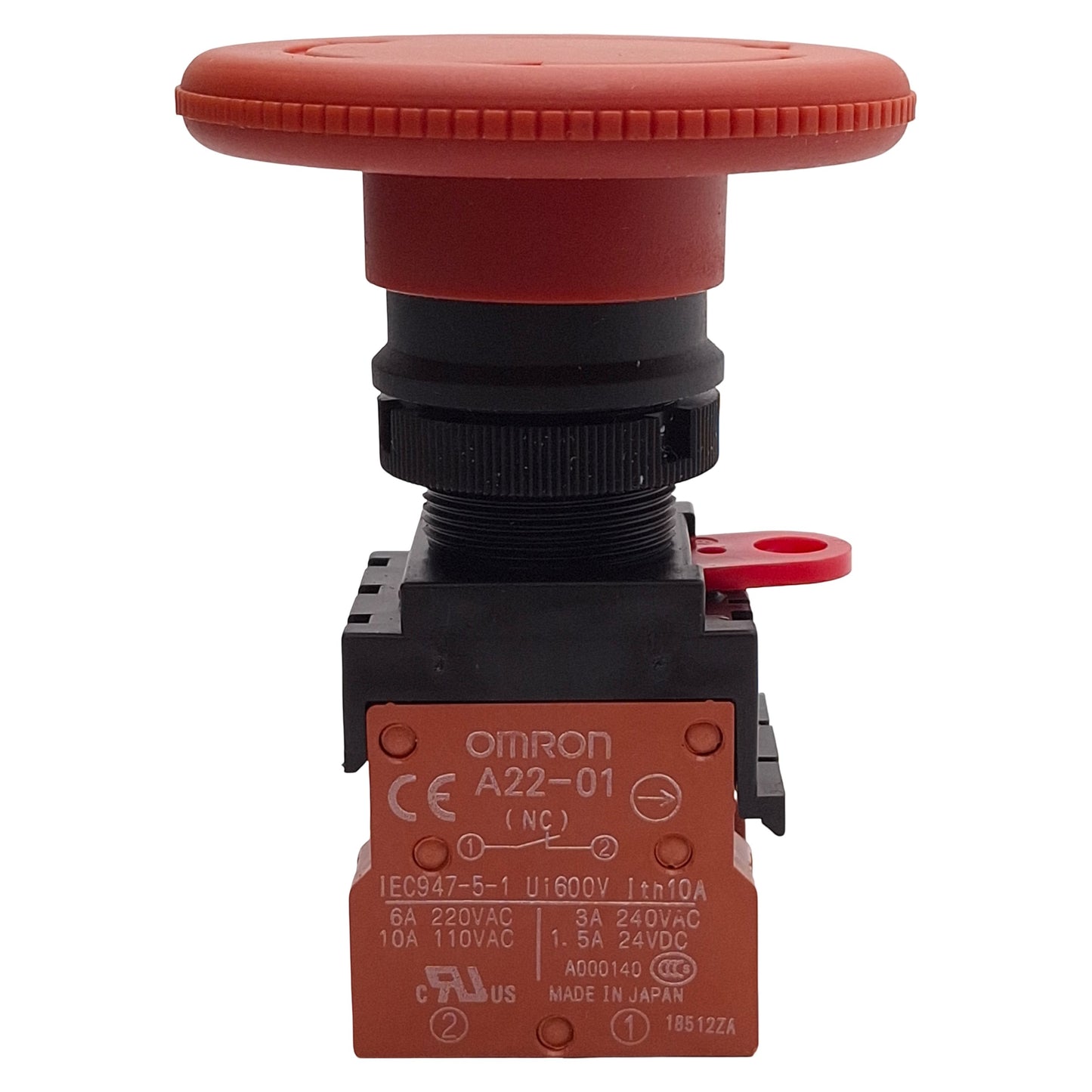 Used Omron A22E-L-02 Pushbutton E-Stop, Push-Lock/Turn-Reset, ø60mm Mushroom, 2NC