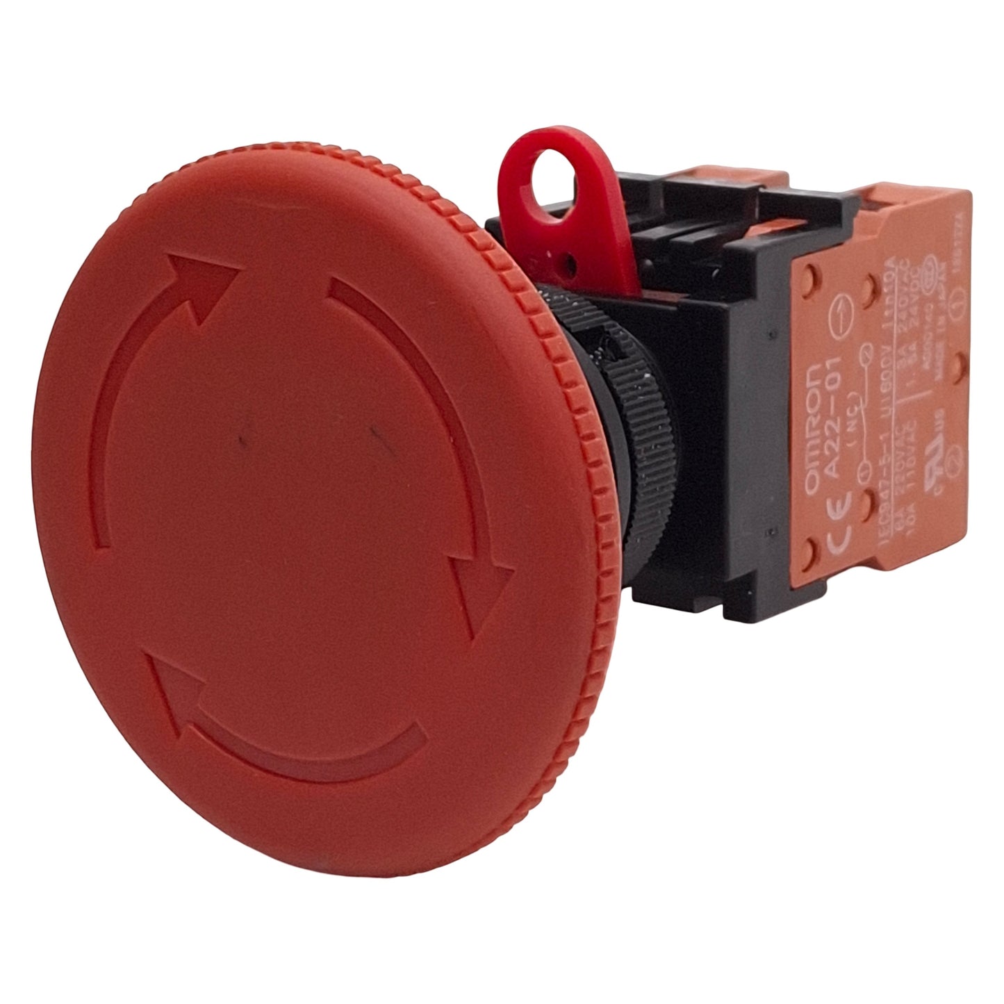 Used Omron A22E-L-02 Pushbutton E-Stop, Push-Lock/Turn-Reset, ø60mm Mushroom, 2NC
