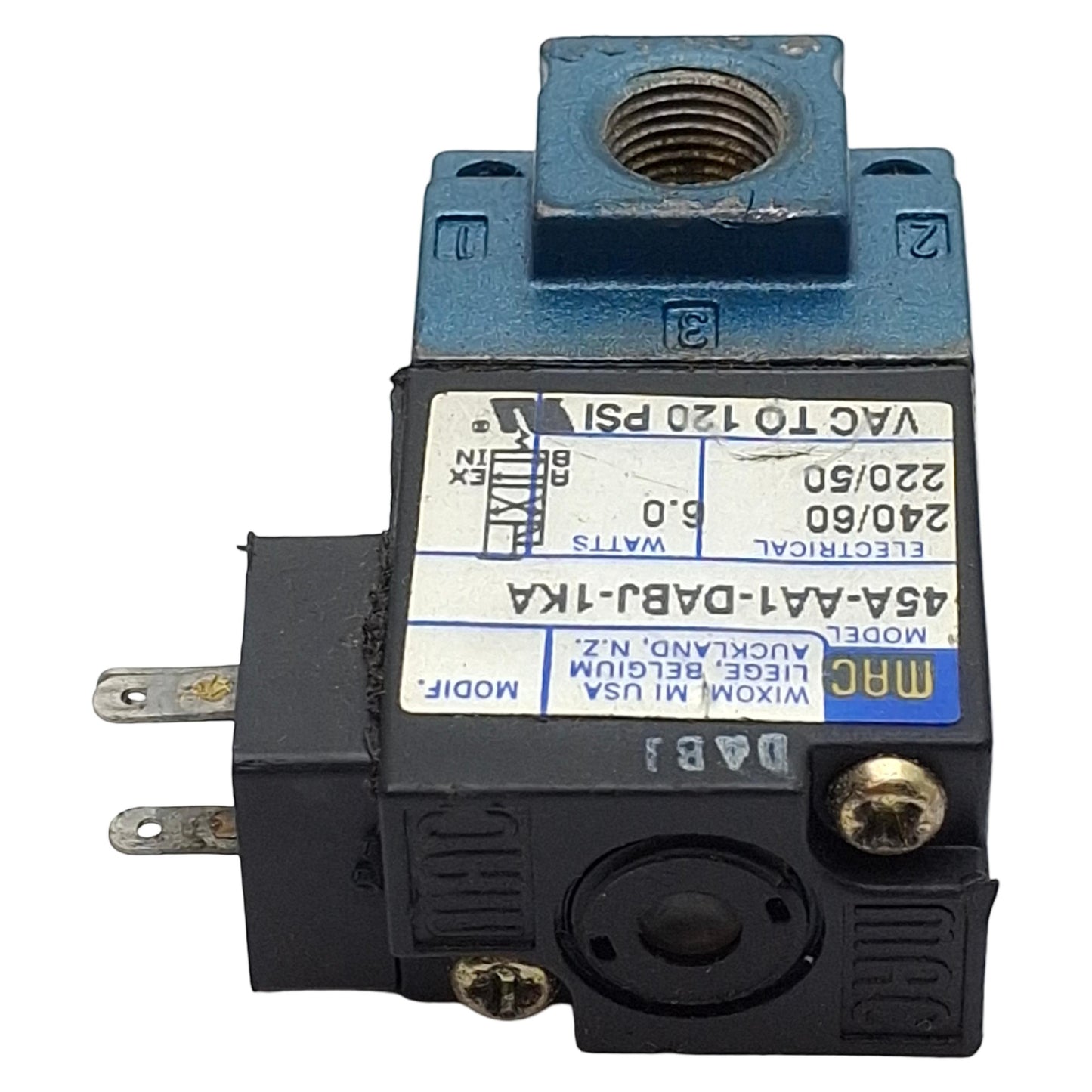 Used Mac 45A-AA1-DABJ-1KA Solenoid Valve 4/2-Way 1/8" NPT Vac-120psi, 220/240VAC Coil