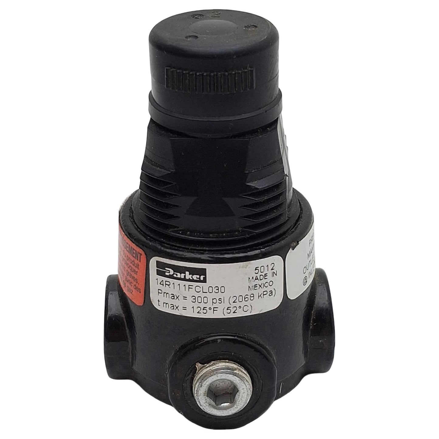 Used Parker 14R111FCL030 Pneumatic Regulator, 2-Way, 1/4in NPT, 100psi In, 30psi Set