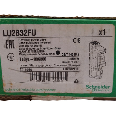 New Schneider Electric LU2B32FU Reversing Power Base 3-Pole, 32A, 110-240VAC/DC Coil