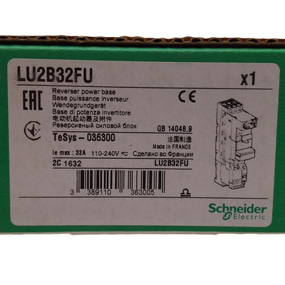 New Schneider Electric LU2B32FU Reversing Power Base, 3P, 32A, 110-240VAC/DC Coil
