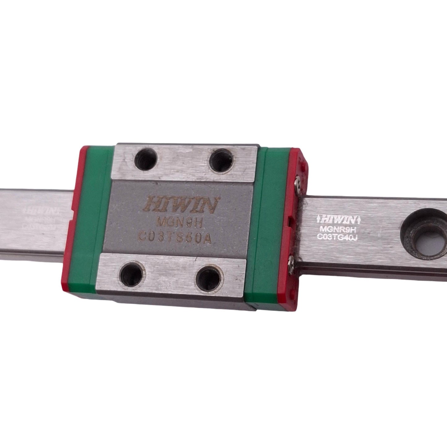 Used Hiwin MGN9H (2x) Linear Guide Blocks w/ 9x520mm Rail, 20mm Pitch, 4.10kN Max