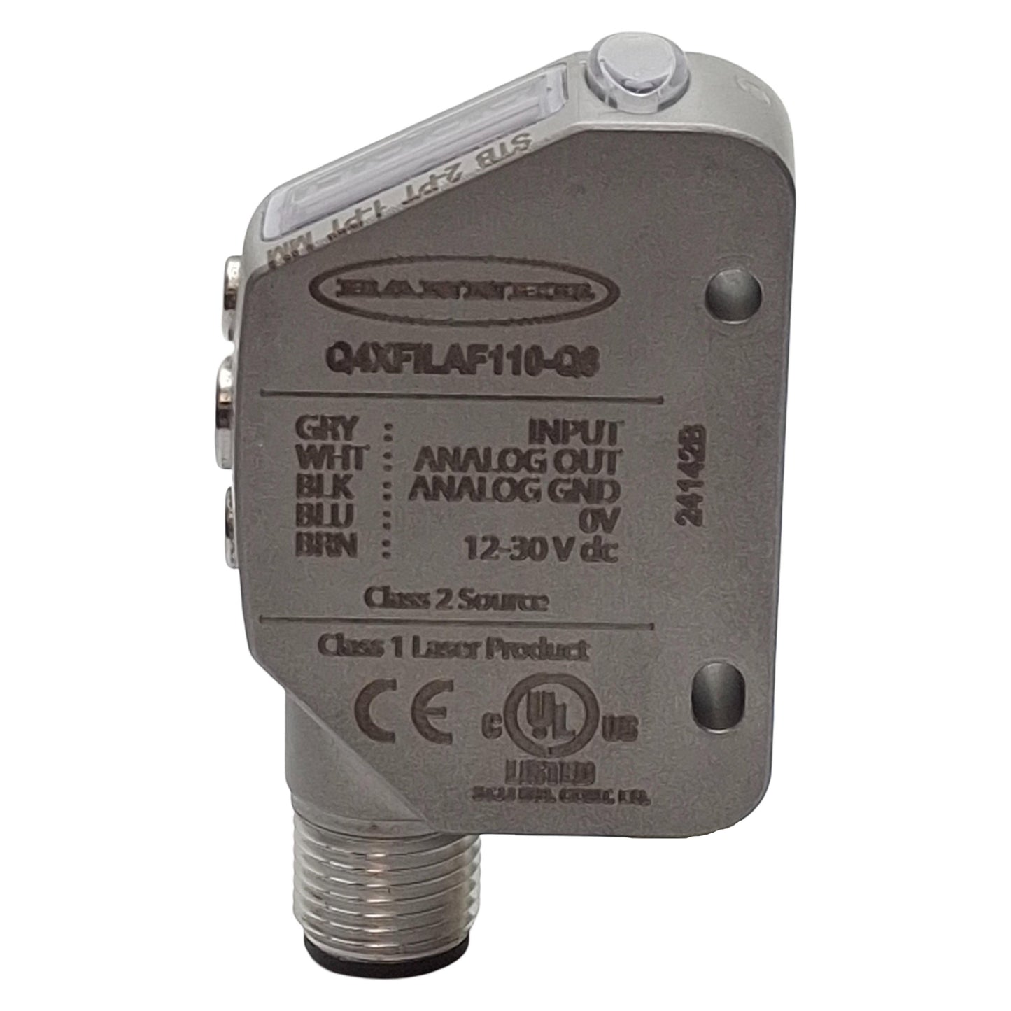 Used Banner Q4XFILAF110-Q8 Photoelectric Sensor 110mm Range, 12-30VDC, 4-20mA, 5P M12
