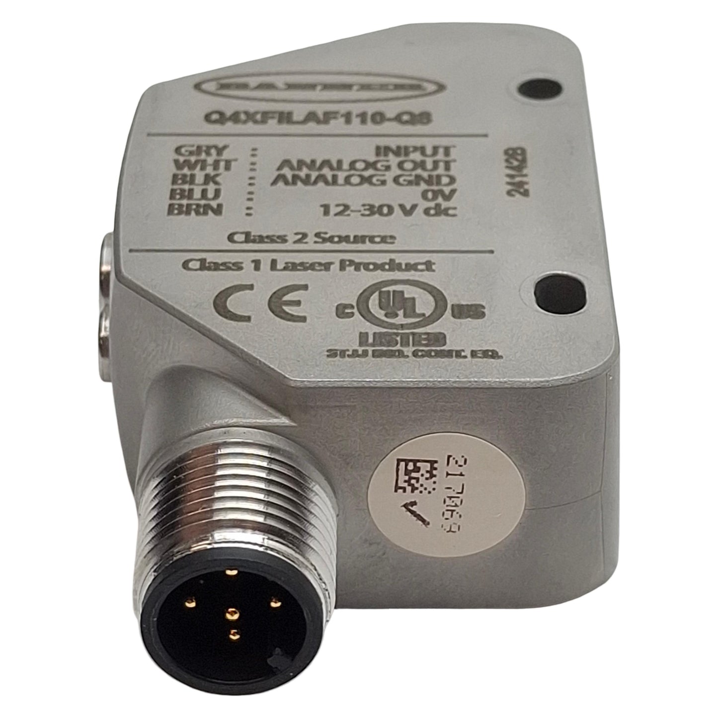 Used Banner Q4XFILAF110-Q8 Photoelectric Sensor 110mm Range, 12-30VDC, 4-20mA, 5P M12