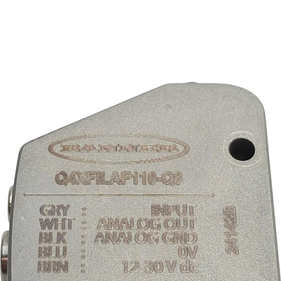Used Banner Q4XFILAF110-Q8 Photoelectric Sensor 110mm Range, 12-30VDC, 4-20mA, 5P M12