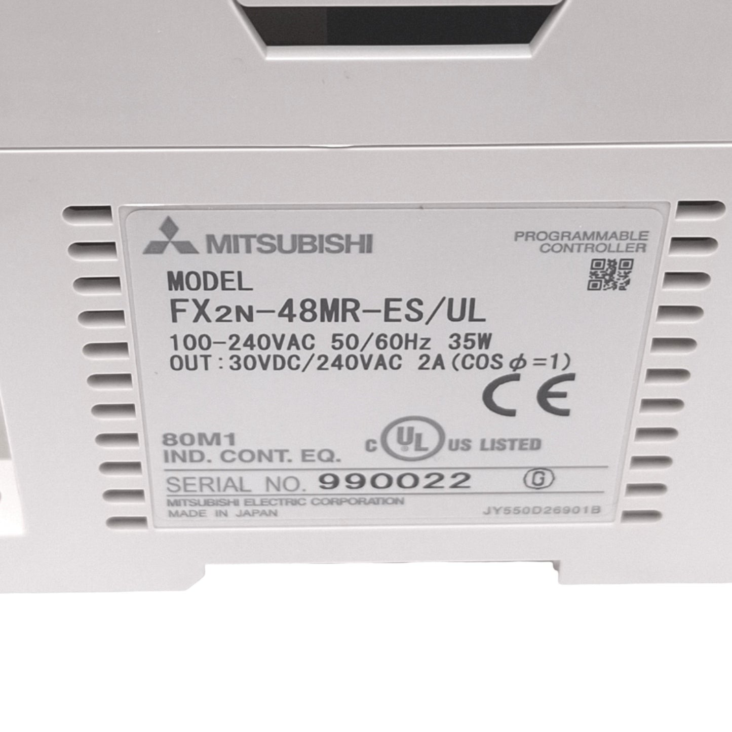 Used Mitsubishi FX2N-48MR-ES/UL Controller for MELSEC-F PLC, 24DI 24DO, 100-240VAC