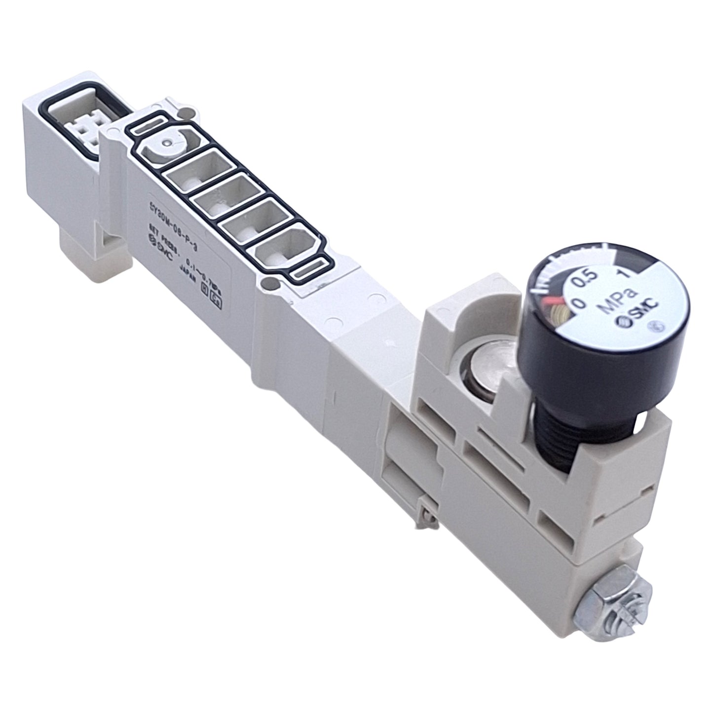 Used SMC SY30M-06-P-3 Solenoid Valve Regulator Module 0.1-0.7MPa, w/ 0-1MPa Gauge