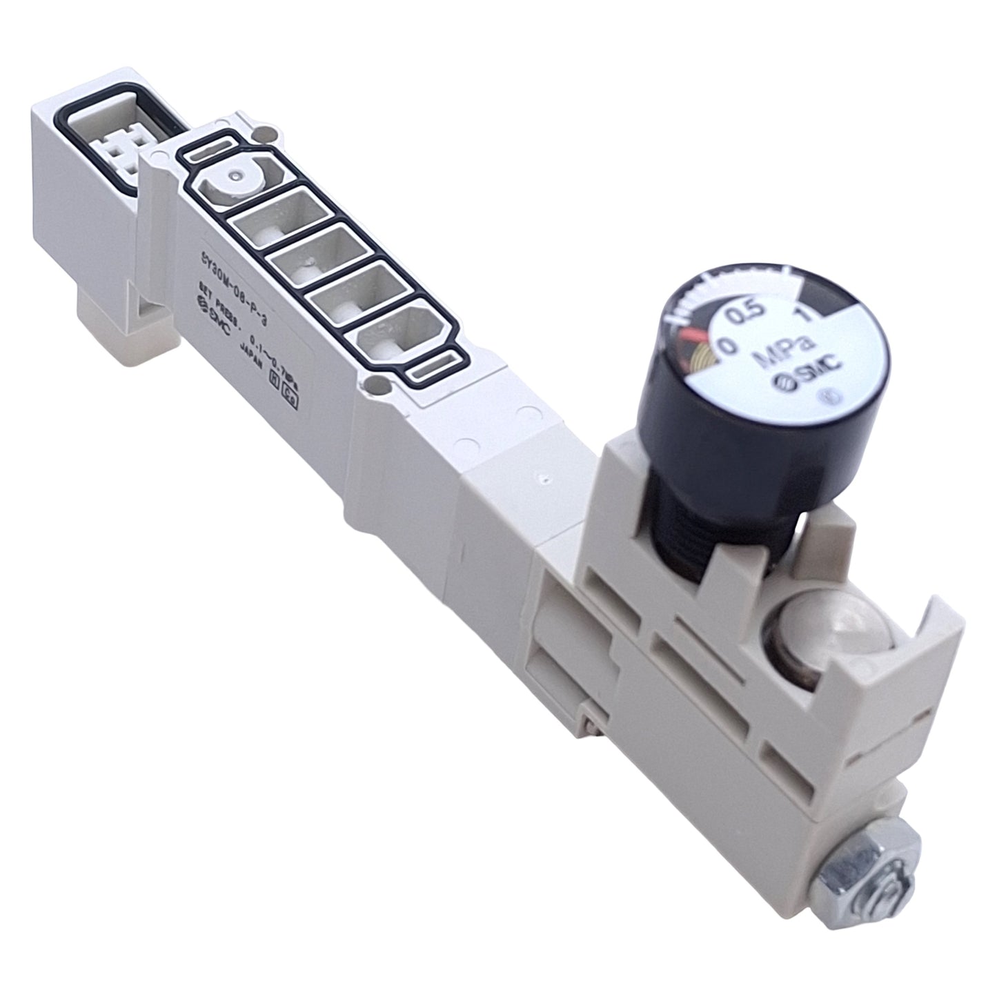 Used SMC SY30M-06-P-3 Solenoid Valve Regulator Module w/ 0-1MPa Gauge, 0.1-0.7MPa