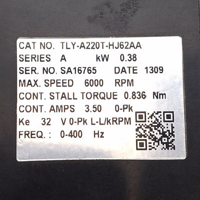 Used Allen Bradley TLY-A220T-HJ62AA Servo Motor, 0.38kW, 6000rpm, 3Ø 230VAC, ø70mm