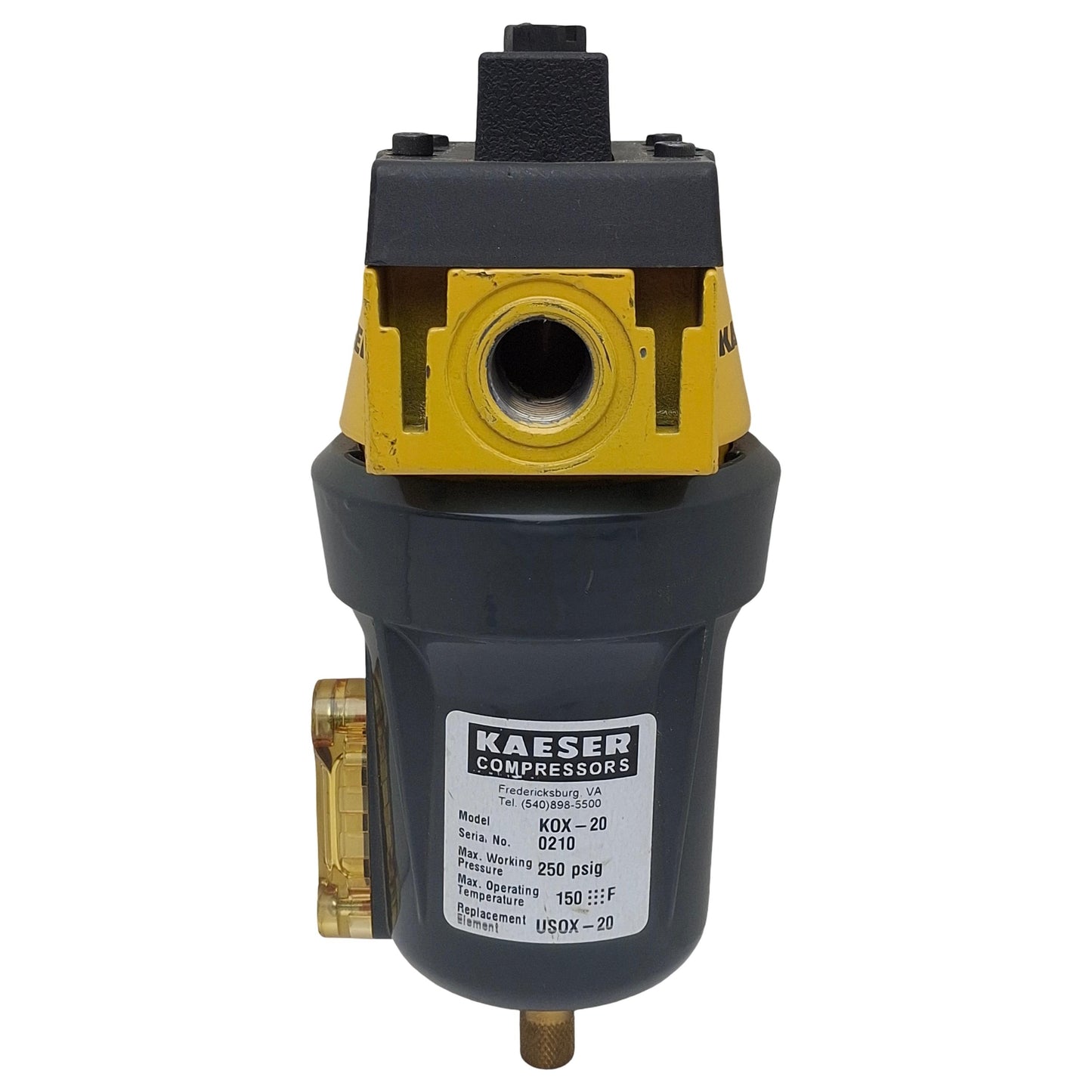 Used Kaeser Compressors KOX-20 Compressed Air Filter, 250psi Max, 1/2in NPT, w/Filter
