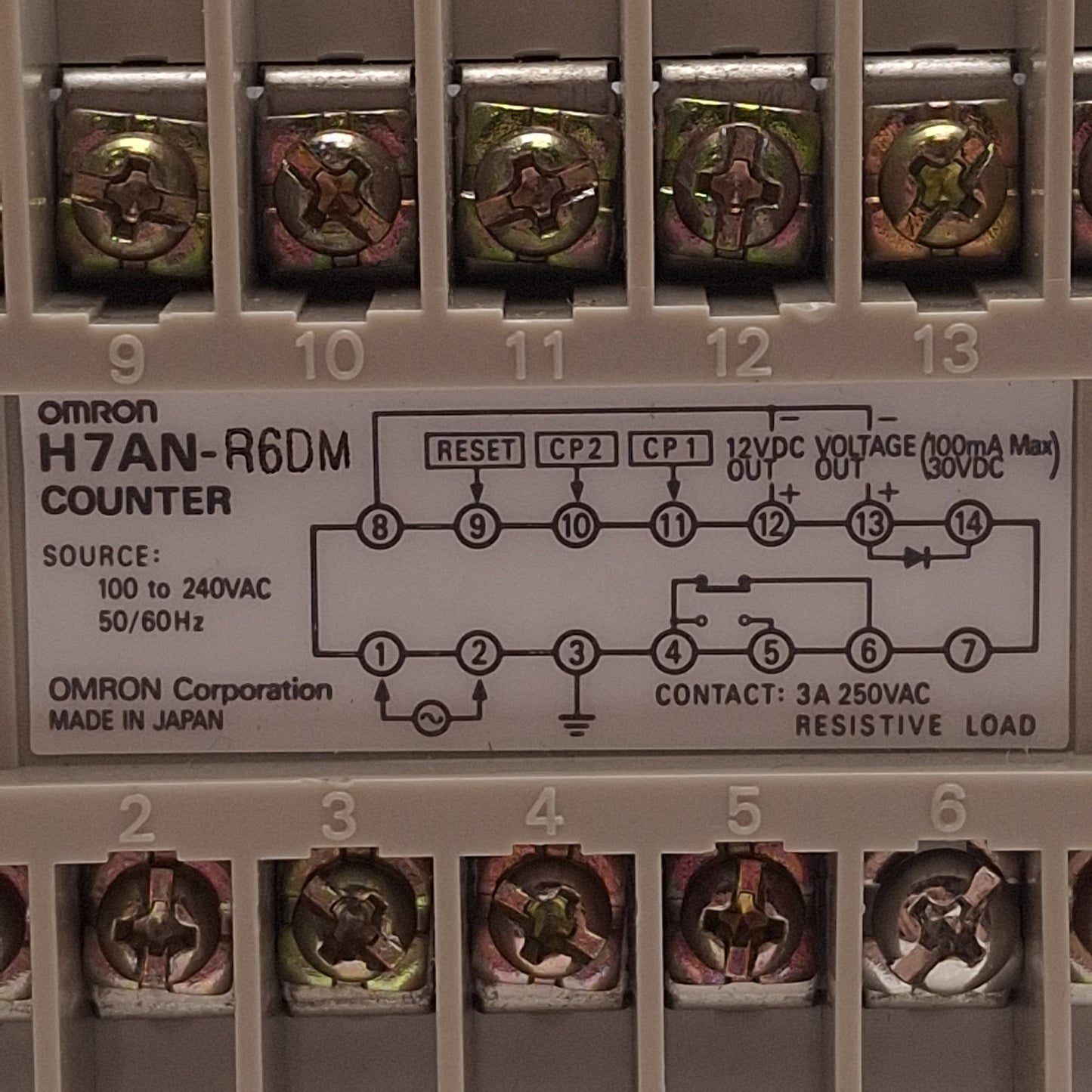 Used Omron H7AN-R6DM Digital Counter, 6-Digit, SPDT, 100-240VAC, DIN 72mm x 72mm