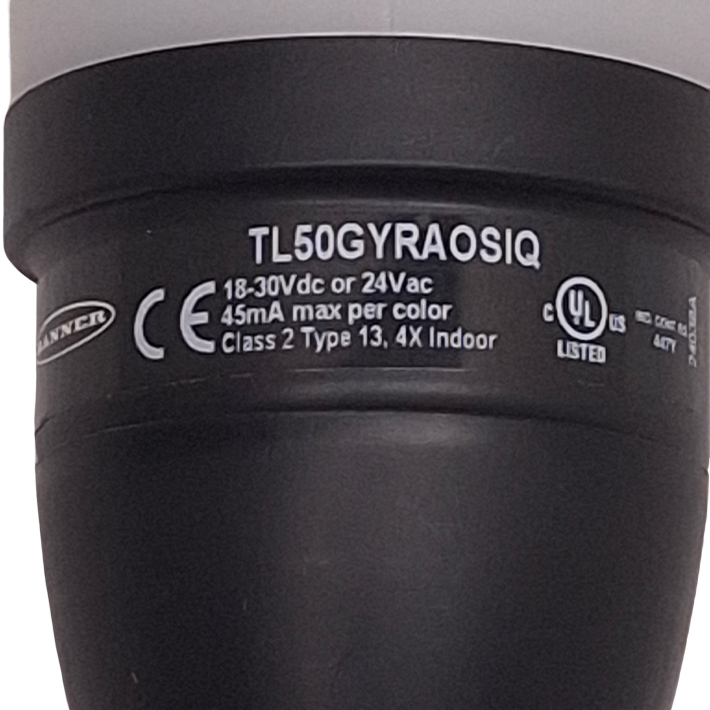 Used Banner TL50GYRAOSIQ Tower Light w/Pipe Bracket, Green, Yellow, Red, 24VAC
