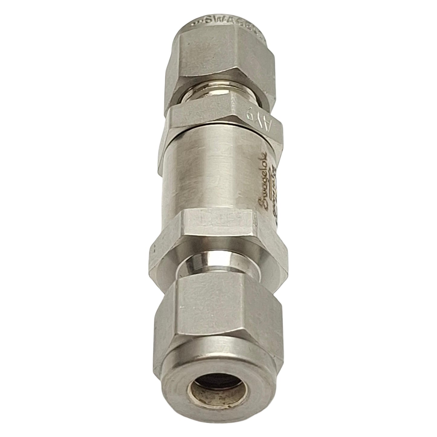 Used Swagelok SS-4C-25 Poppet Check Valve, 1/4in x 1/4in Swagelok Tube Fitting, 25psi