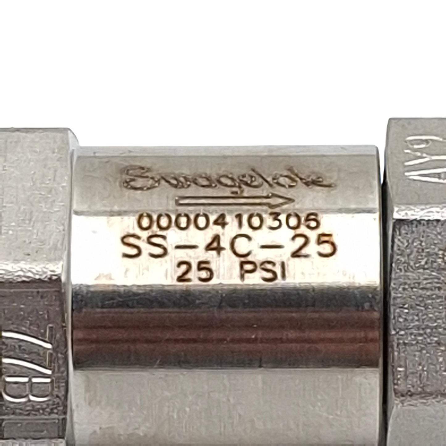 Used Swagelok SS-4C-25 Poppet Check Valve, 1/4in x 1/4in Swagelok Tube Fitting, 25psi