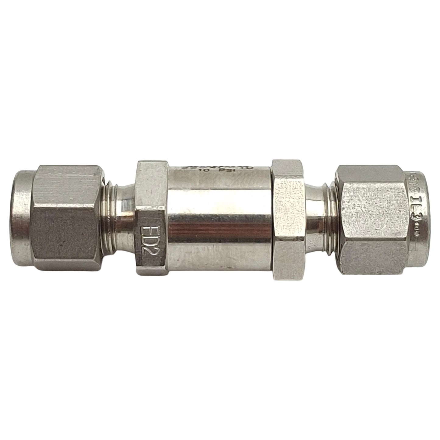 Used Swagelok SS-4C-10 Poppet Check Valve, 1/4in x 1/4in Swagelok Tube Fitting, 10psi