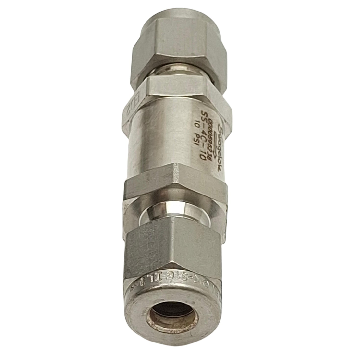 Used Swagelok SS-4C-10 Poppet Check Valve, 1/4in x 1/4in Swagelok Tube Fitting, 10psi