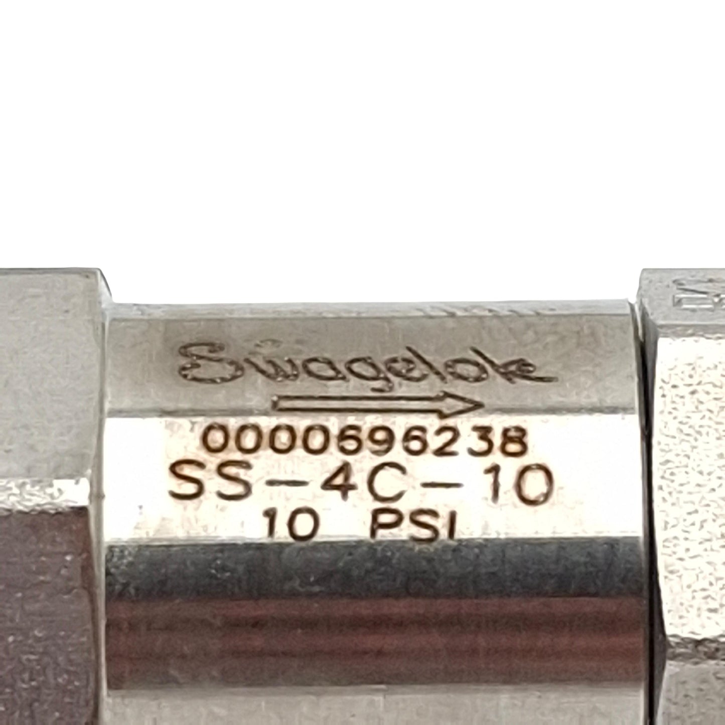 Used Swagelok SS-4C-10 Poppet Check Valve, 1/4in x 1/4in Swagelok Tube Fitting, 10psi