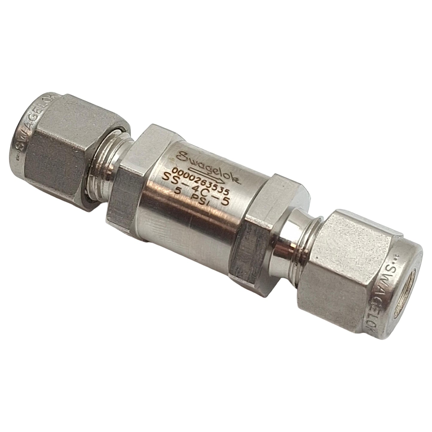 Used Swagelok SS-4C-5 Poppet Check Valve, ø1/4in x ø1/4in Swagelok Tube Fitting, 5psi