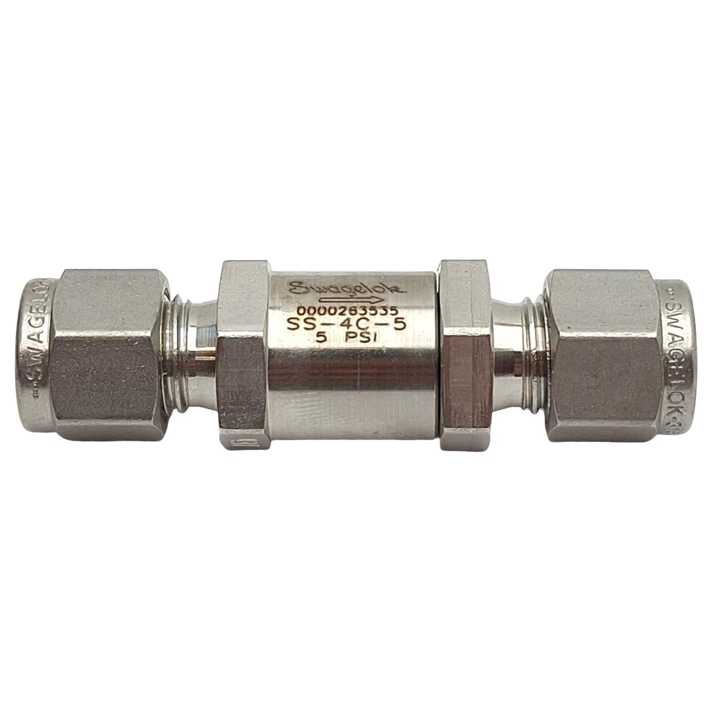 Used Swagelok SS-4C-5 Poppet Check Valve, ø1/4in x ø1/4in Swagelok Tube Fitting, 5psi