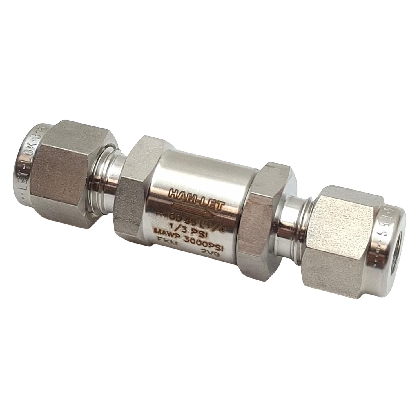 New Ham-Let H400SSL1/41/3PSI Check Valve, 1/4in x 1/4in Let-Lok Tube Fitting, 1/3psi