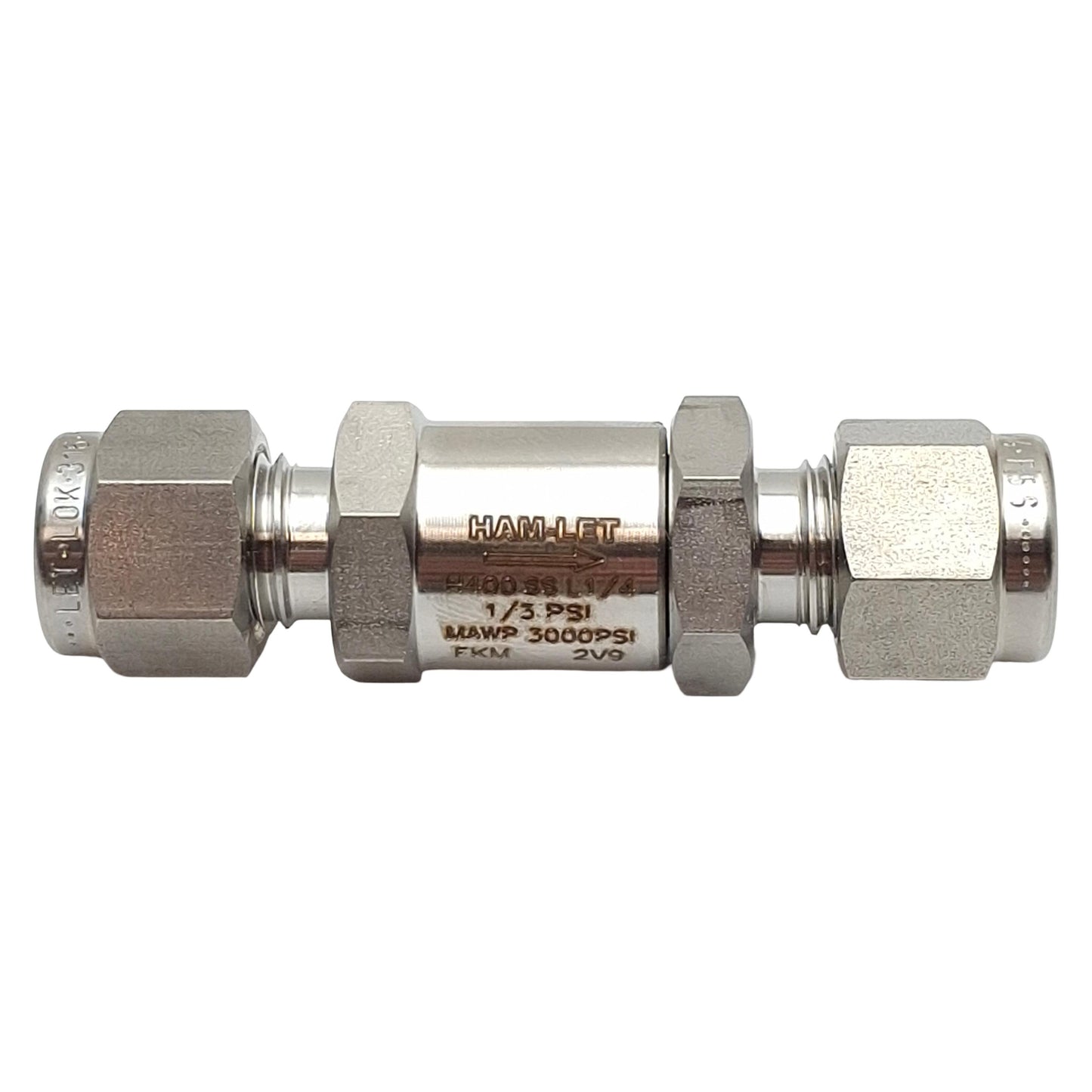 New Ham-Let H400SSL1/41/3PSI Check Valve, 1/4in x 1/4in Let-Lok Tube Fitting, 1/3psi