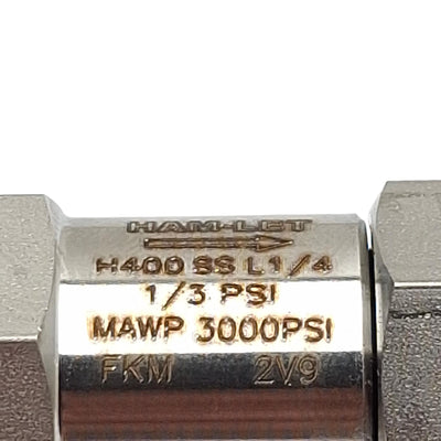 New Ham-Let H400SSL1/41/3PSI Check Valve, 1/4in x 1/4in Let-Lok Tube Fitting, 1/3psi