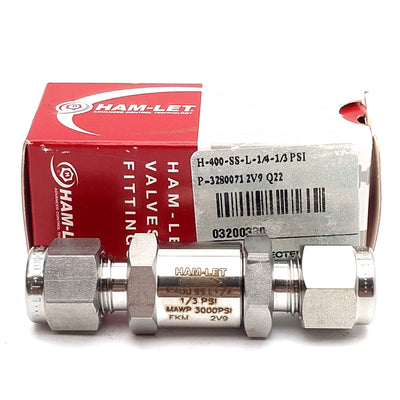 New Ham-Let H400SSL1/41/3PSI Check Valve, 1/4in x 1/4in Let-Lok Tube Fitting, 1/3psi