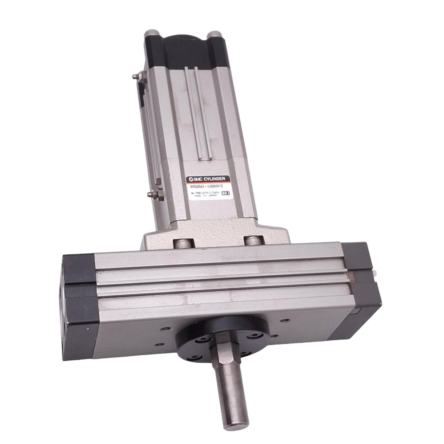 Used SMC MRQBS40-UIA950613 Rotary Actuator, 40mm Bore, 50mm Stroke, 170-190°, 100psi