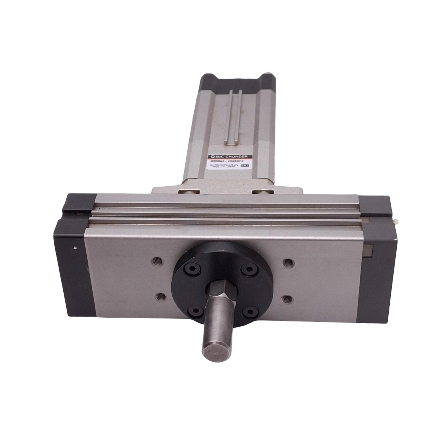 Used SMC MRQBS40-UIA950613 Rotary Actuator, 40mm Bore, 50mm Stroke, 170-190°, 100psi