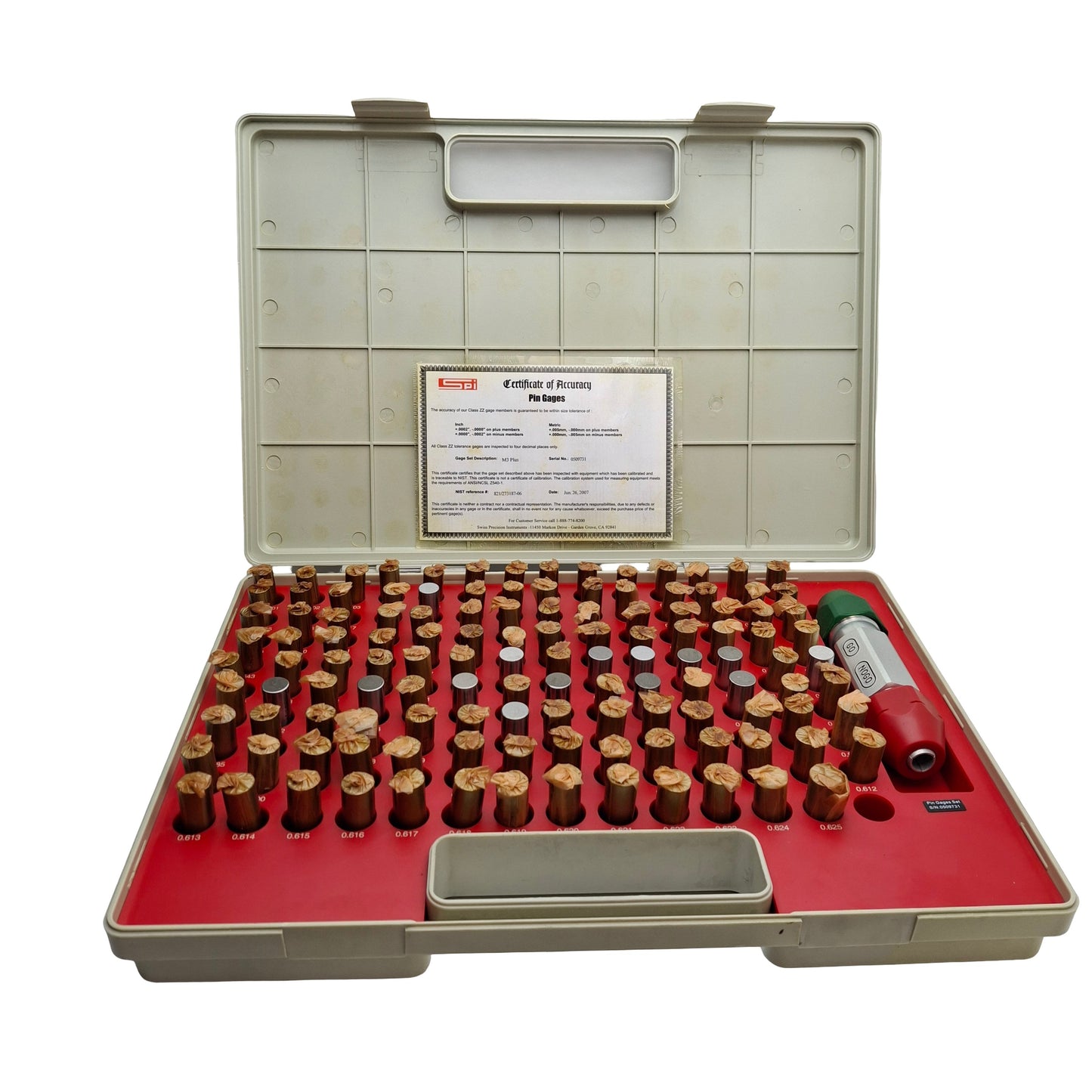 Used SPI 22-157-2 M3 Plus Pin Gauges, Class ZZ, 0.501-0.625in, +0.0002in - 0in