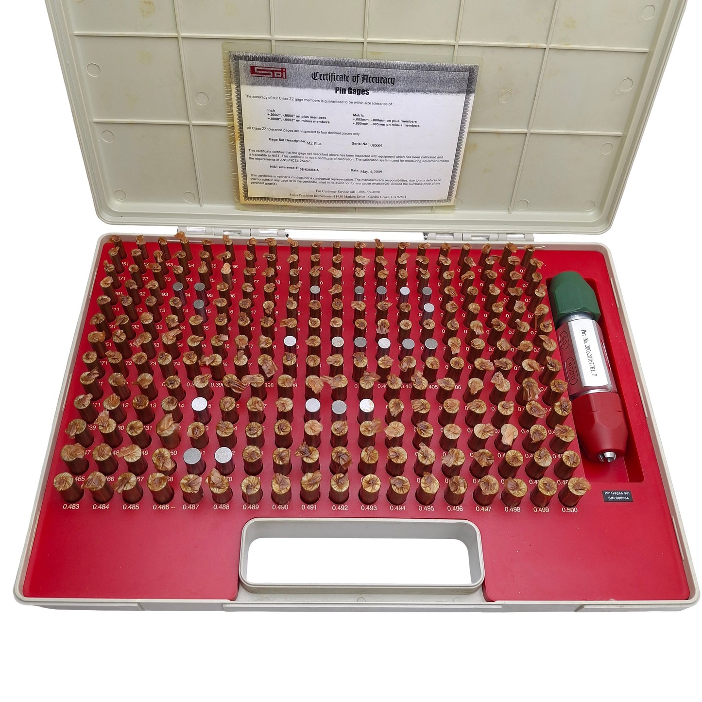 Used SPI 22-158-0 M2 Plus Pin Gauges Class ZZ 0.251in to 0.500in, +0.0002in -0.0000in