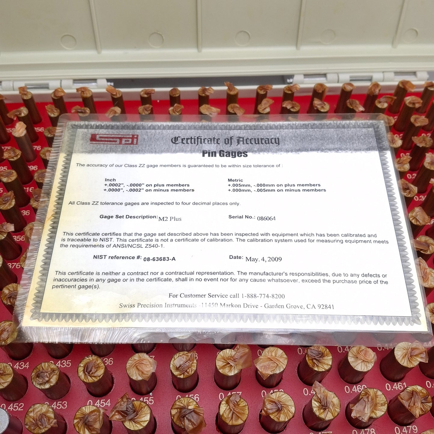 Used SPI 22-158-0 M2 Plus Pin Gauges Class ZZ 0.251in to 0.500in, +0.0002in -0.0000in