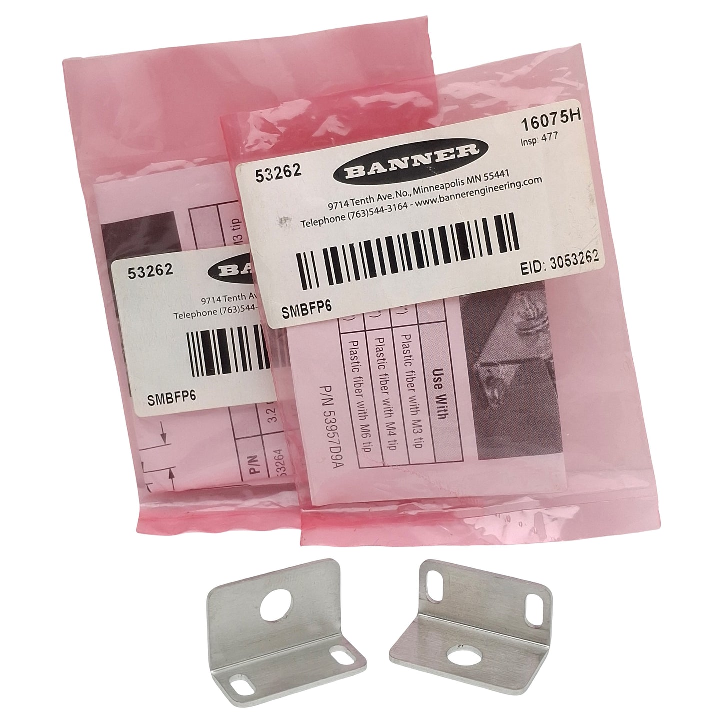 New Lot of 2 Banner SMBFP6 53262 Right Angle Mounting Bracket, Stainless Steel