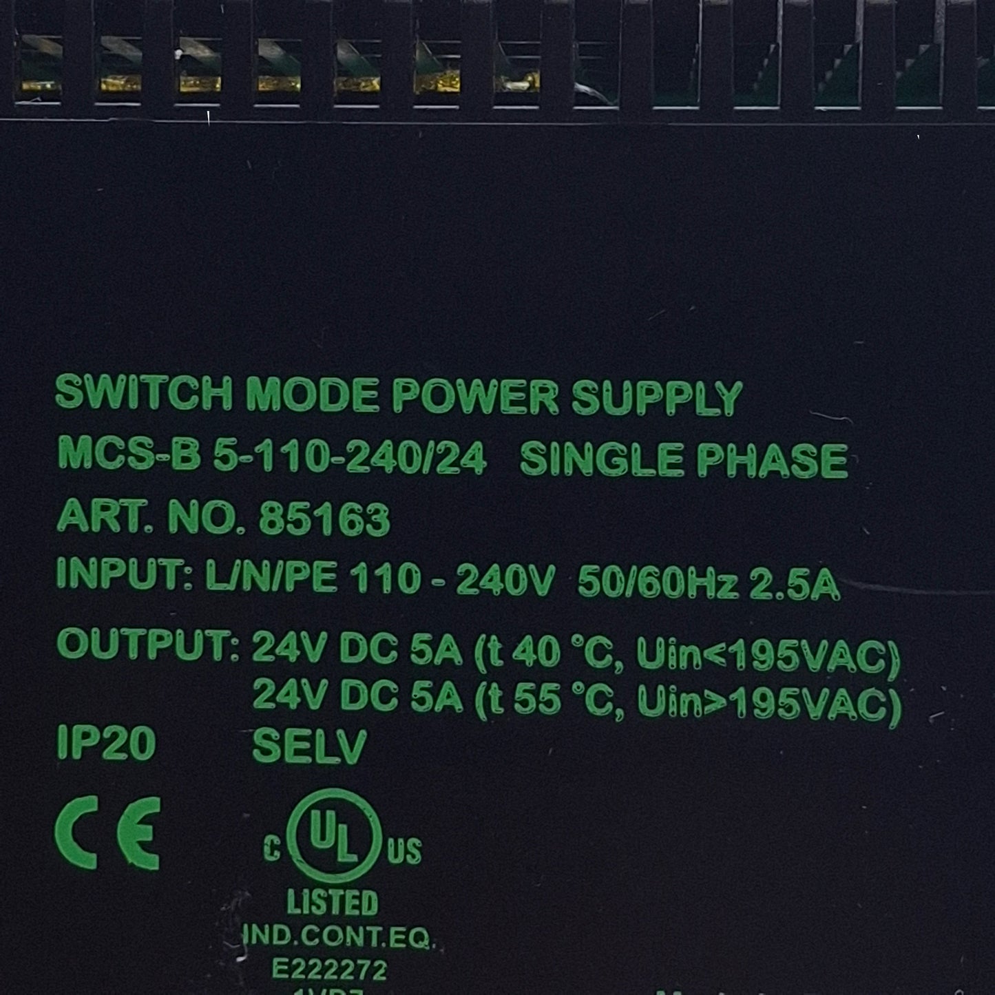 Used Murrelektronik MBS-B 85163 Power Supply 100-265VAC In, 24VDC Out, DIN Rail