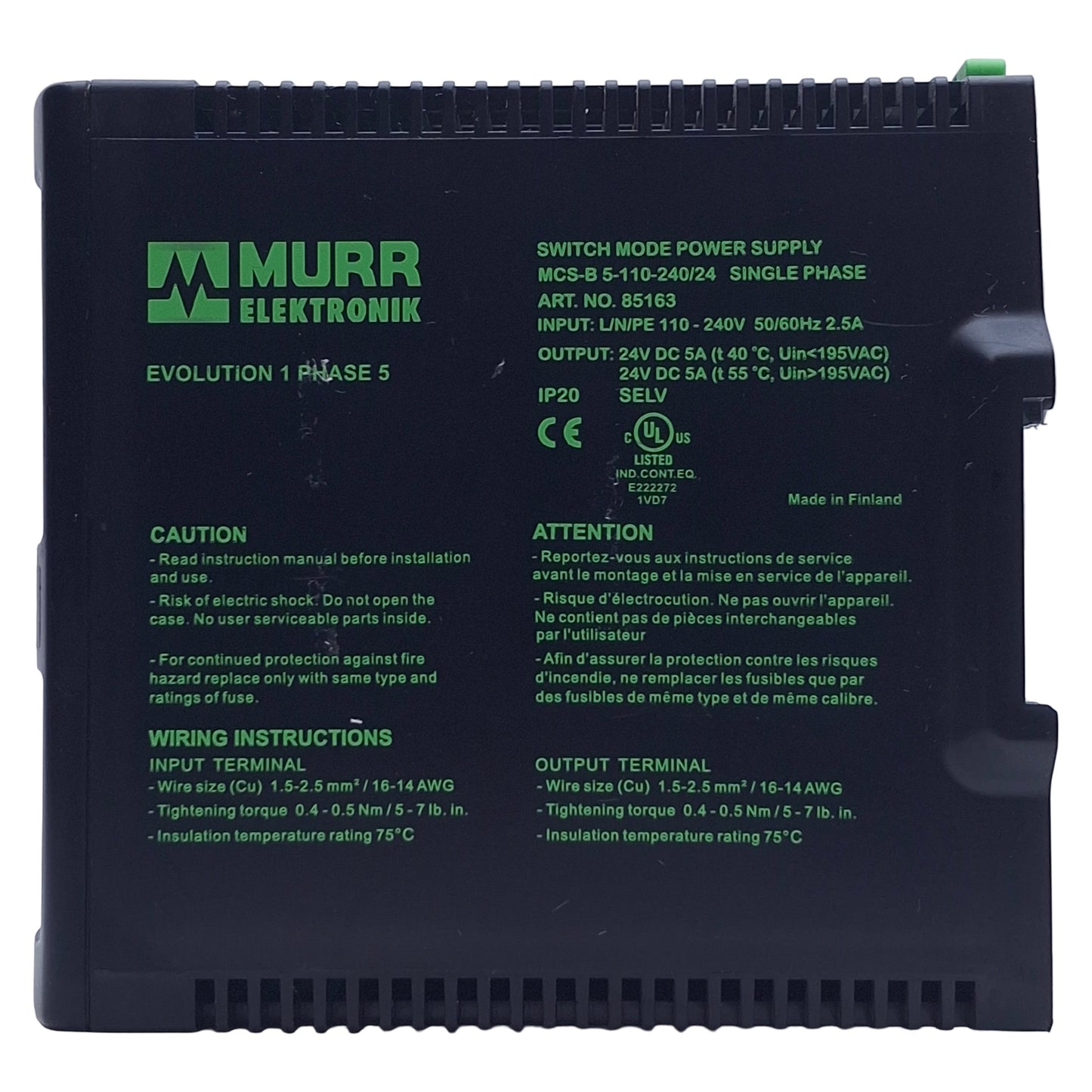 Used Murrelektronik MBS-B 85163 Power Supply 100-265VAC In, 24VDC Out, DIN Rail