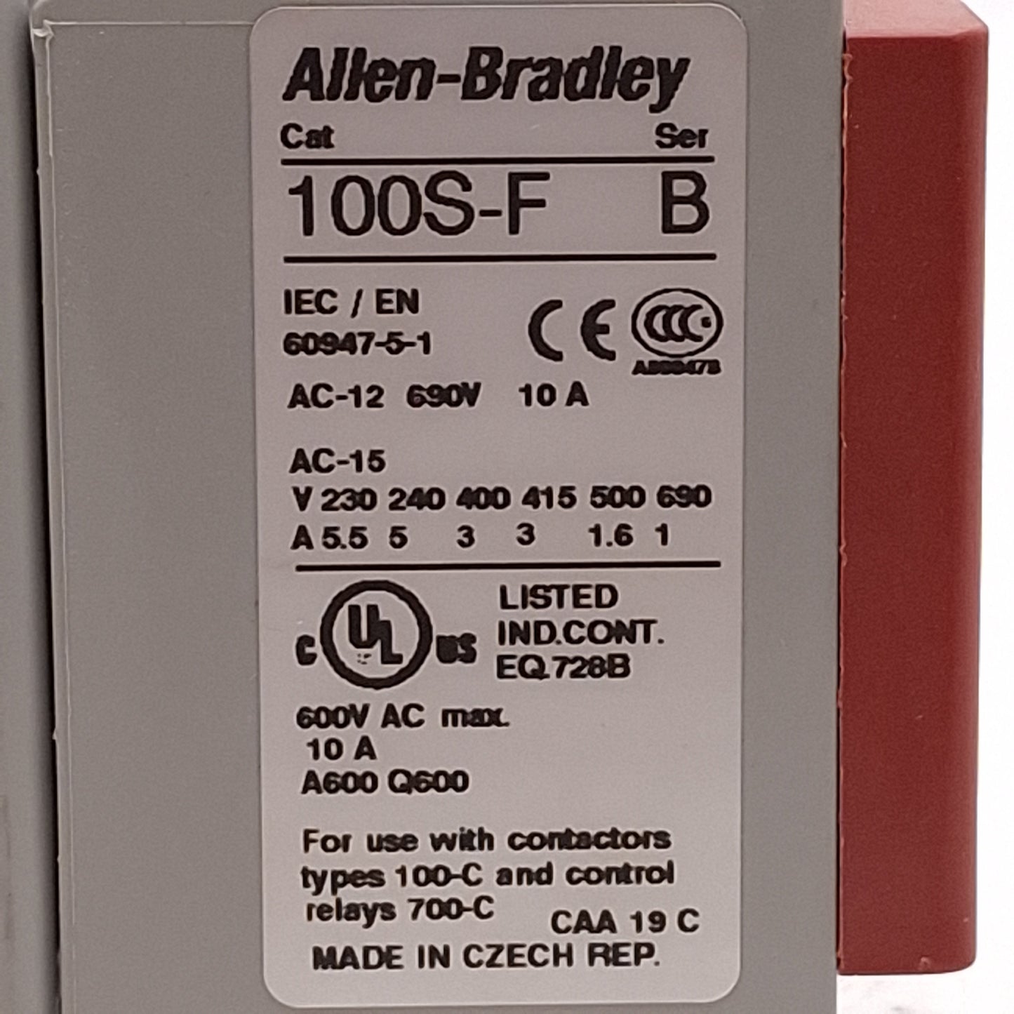 Used Allen Bradley 100S-C12D304C Guardmaster Safety Contactor 12A 3NO+1NC 120VAC Coil