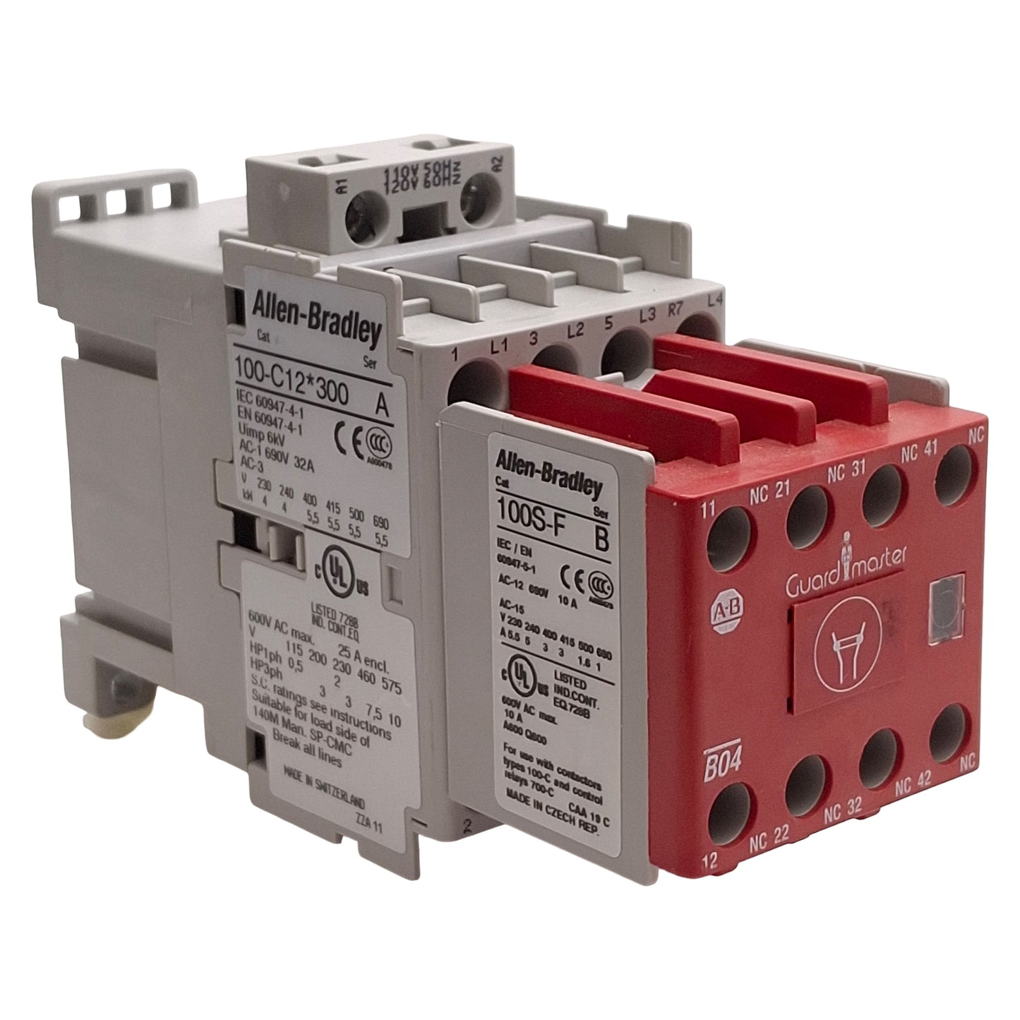 Used Allen Bradley 100S-C12D304C Guardmaster Safety Contactor 12A 3NO+1NC 120VAC Coil
