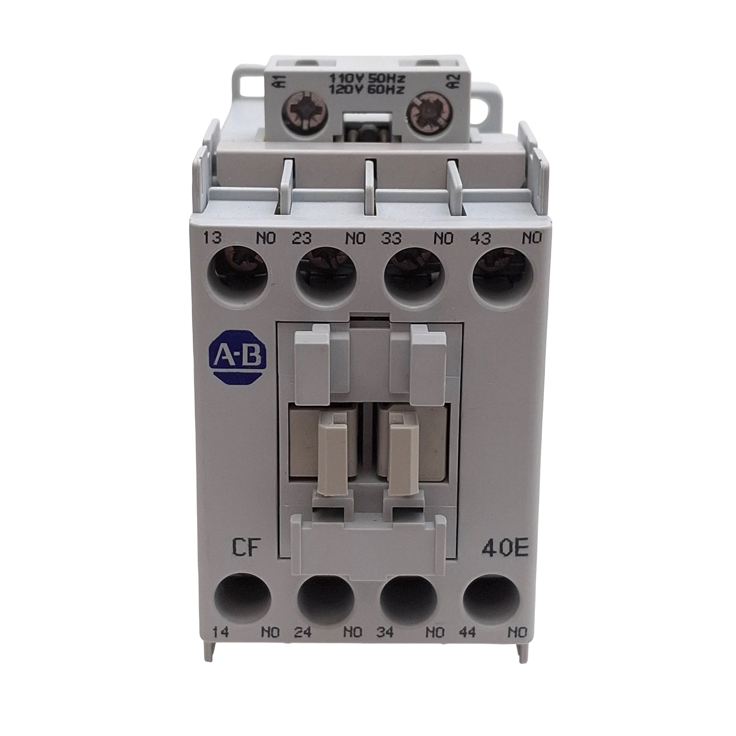 Used Allen Bradley 700-CF400D IEC Contactor 4NO, 3Ø 600VAC 25A, 120VAC Coil, DIN Rail