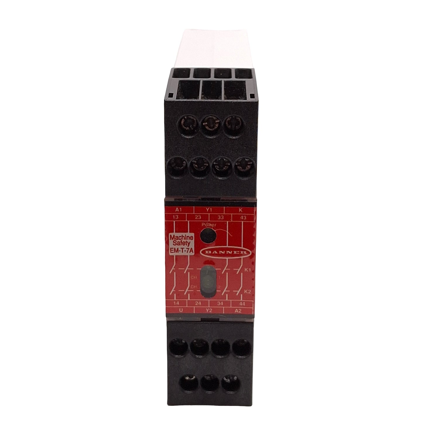 Used Banner EM-T-7A Safety Extension Relay, 4NO, 6A 250VAC/DC Contacts, 24VDC Supply