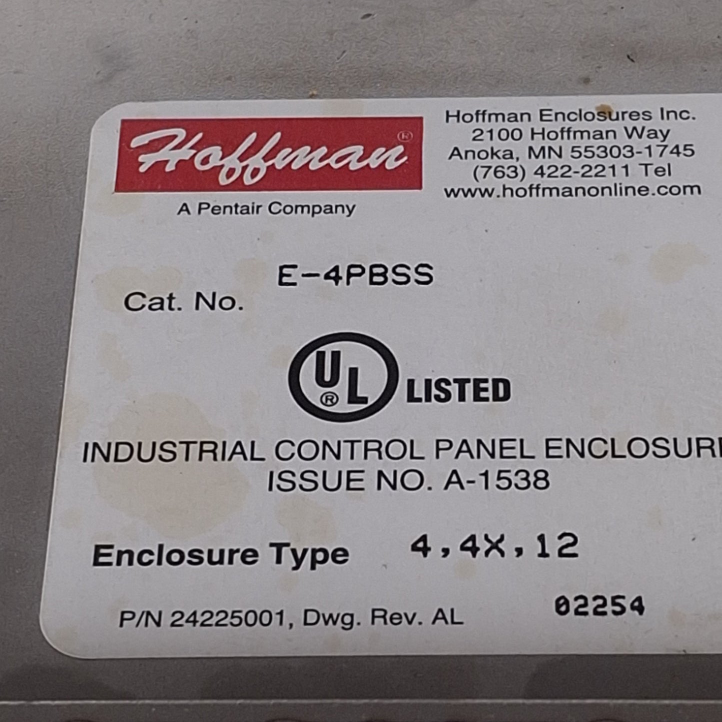 Used nVent Hoffman E-4PBSS 4-Hole Pushbutton Enclosure 30.5mm PB, 304 Stainless Steel