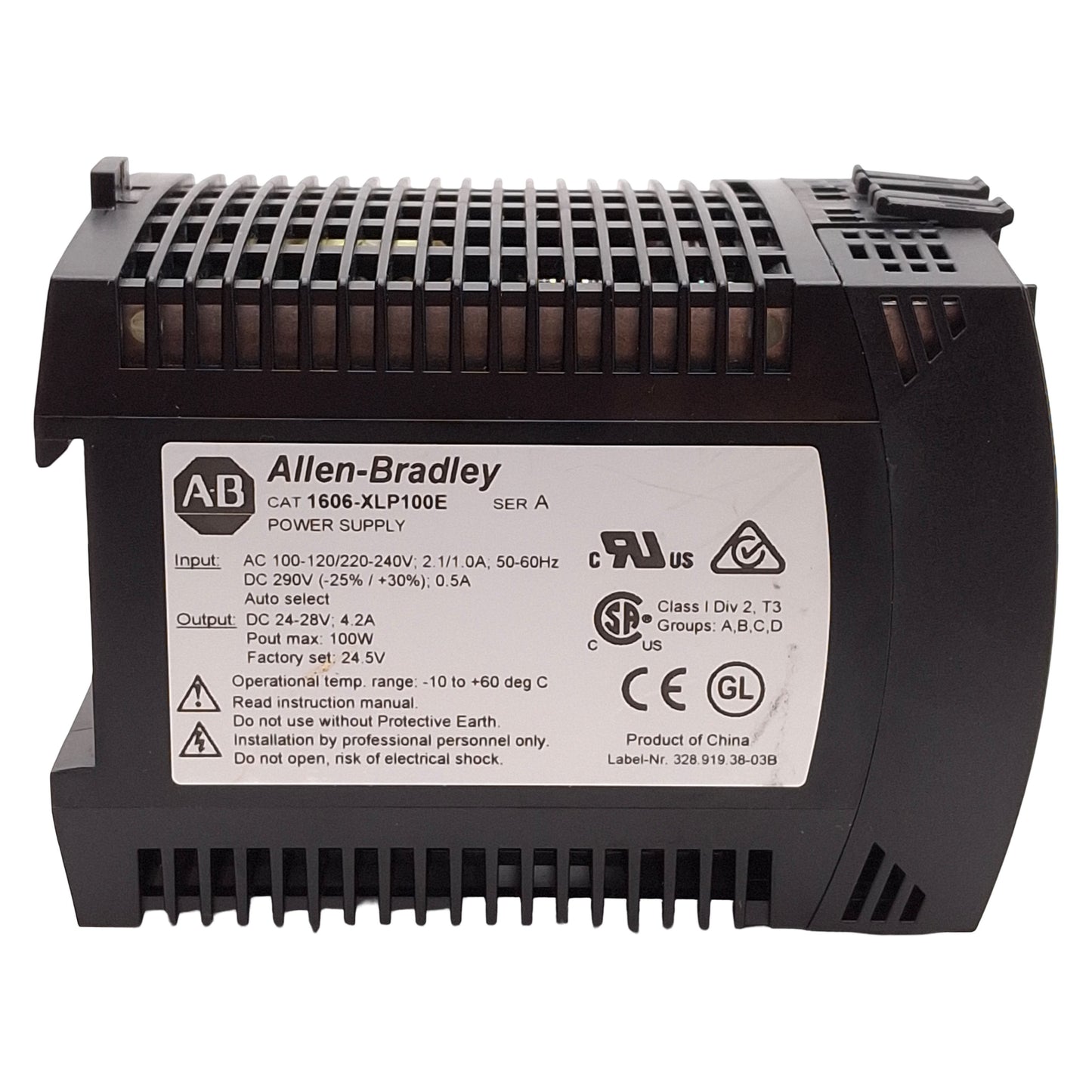 Used Allen Bradley 1606-XLP100E PLC Power Supply, 100W, 24VDC Out, 100-240VAC Input