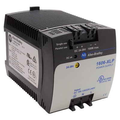 Used Allen Bradley 1606-XLP100E PLC Power Supply, 100W, 24VDC Out, 100-240VAC Input