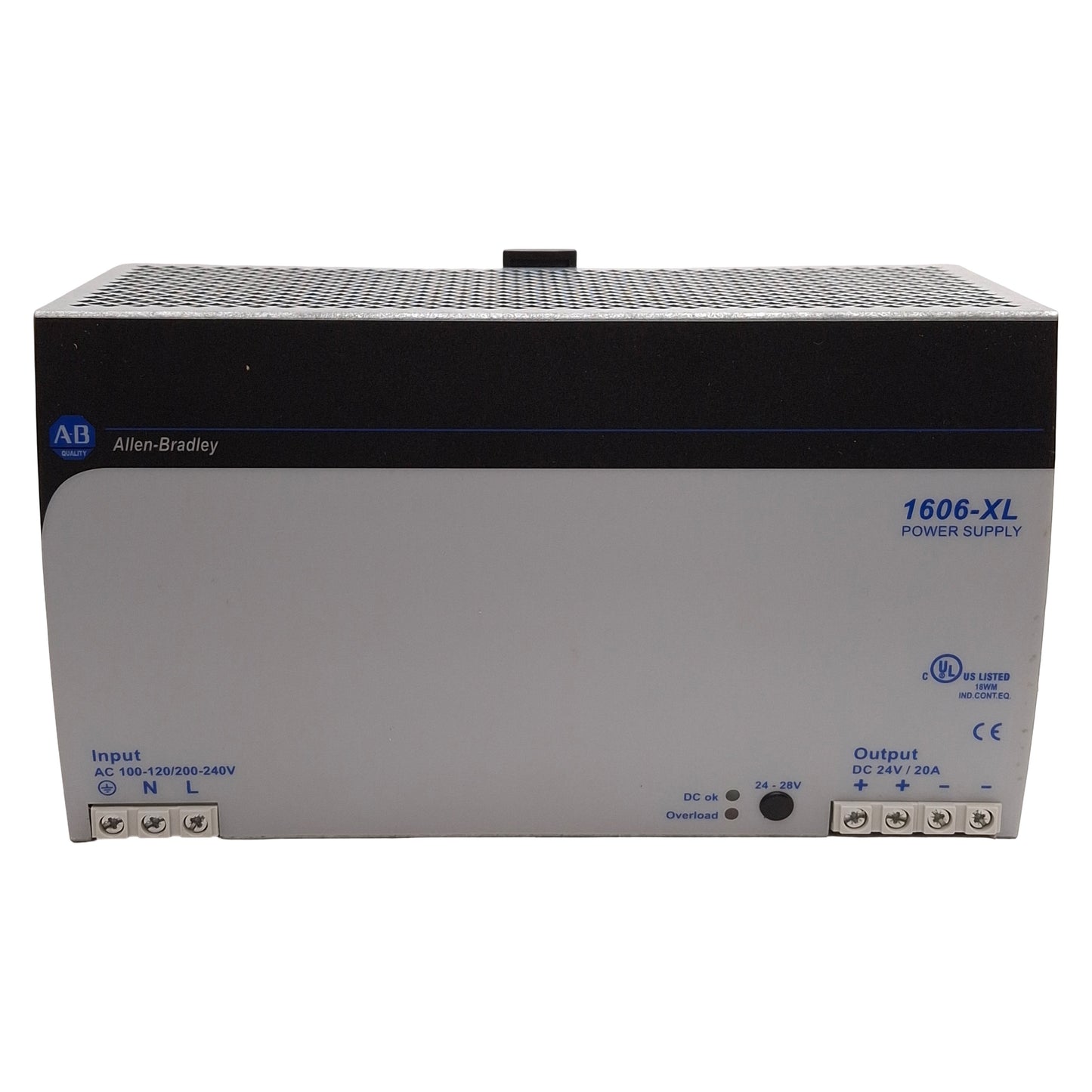 Used Allen Bradley 1606-XL480EP PLC Power Supply, 480W 24VDC Output, 100-240VAC Input