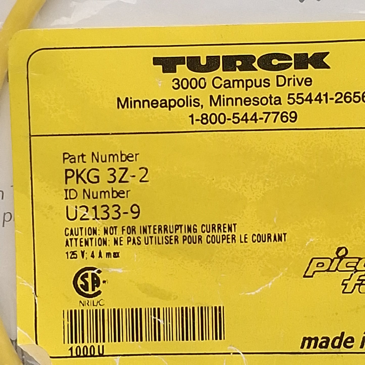 New Lot of 3 Turck PKG 3Z-2 Actuator & Sensor Cable, 3-Pin M8 Female to Leads, 2m