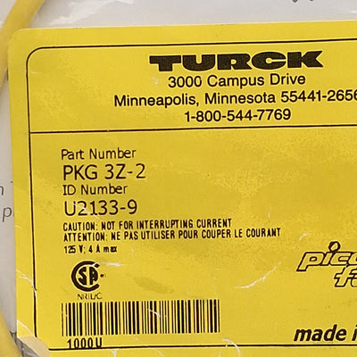 New Lot of 3 Turck PKG 3Z-2 Actuator & Sensor Cable, 3-Pin M8 Female to Leads, 2m