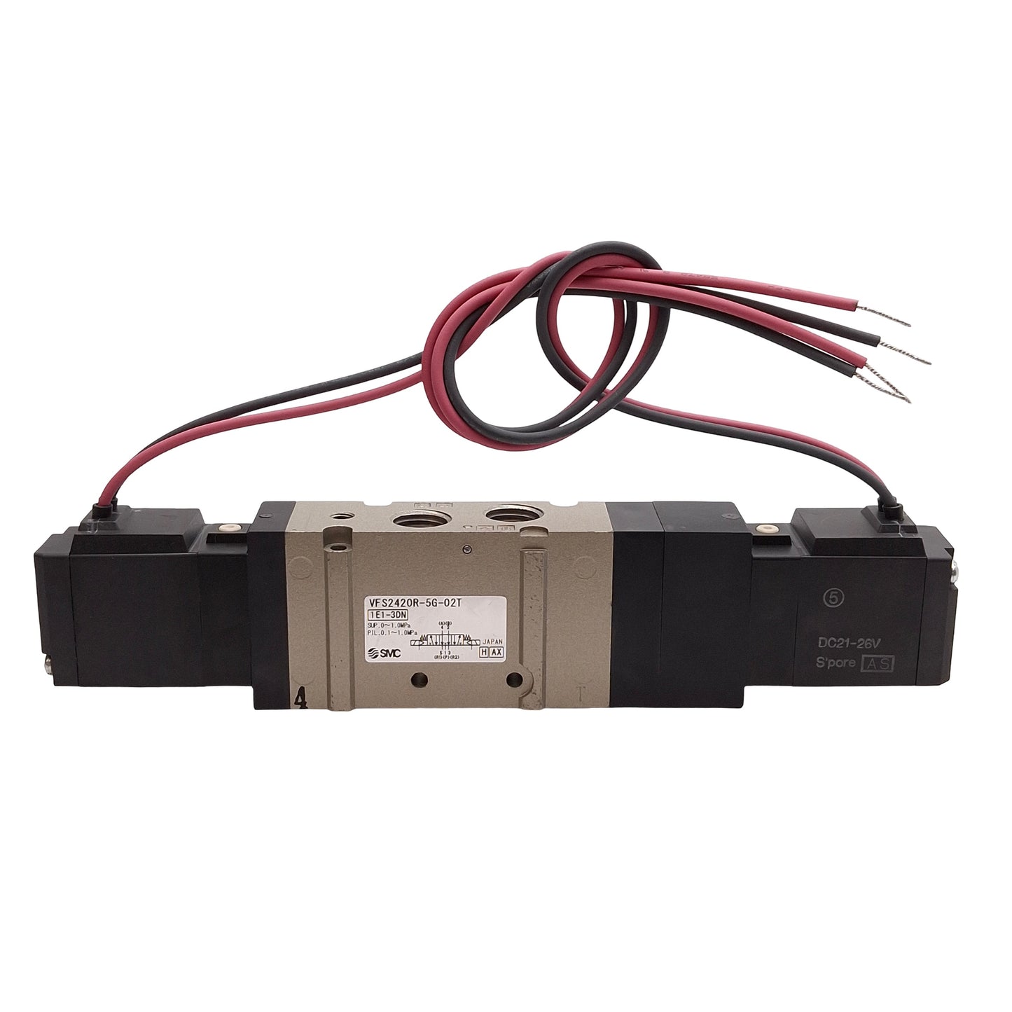 New SMC VFS2420R-5G-02T Solenoid Valve, 3-Pos Exh Center, 1/4in NPTF, 24VDC Coils